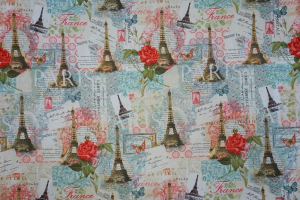 Paris Eiffel Tower Vacation Rose Script by David Textiles